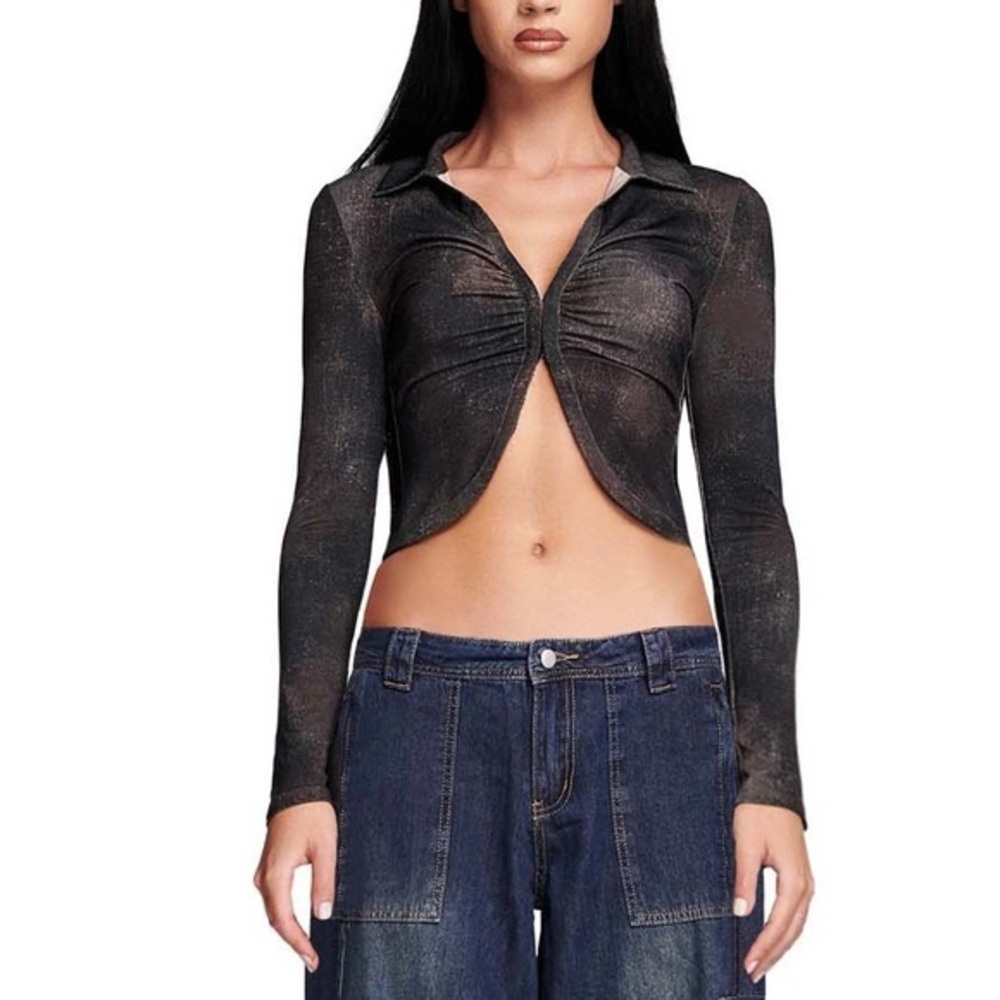 I.AM.GIA Black Long Sleeve Crop Top